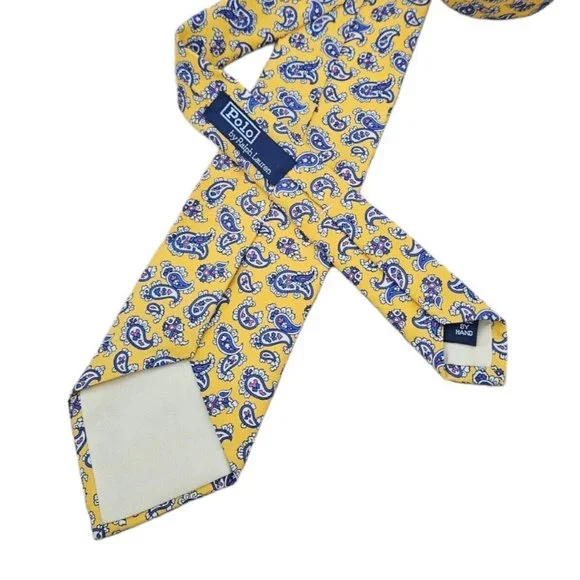 POLO BY RALPH LAUREN Yellow Paisley Silk Tie HANDMADE USA 59